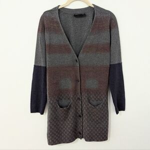 Peter Pilotto 100% Wool Mixed Print Button Front Cardigan Gray Red Size Small S